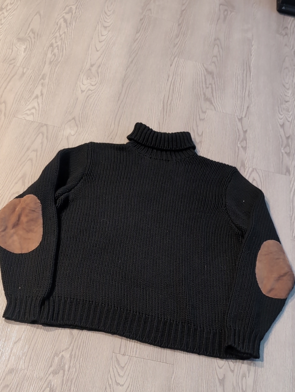 90s Ralph Lauren Black Turtleneck Sweater with Suede Elbow Patches